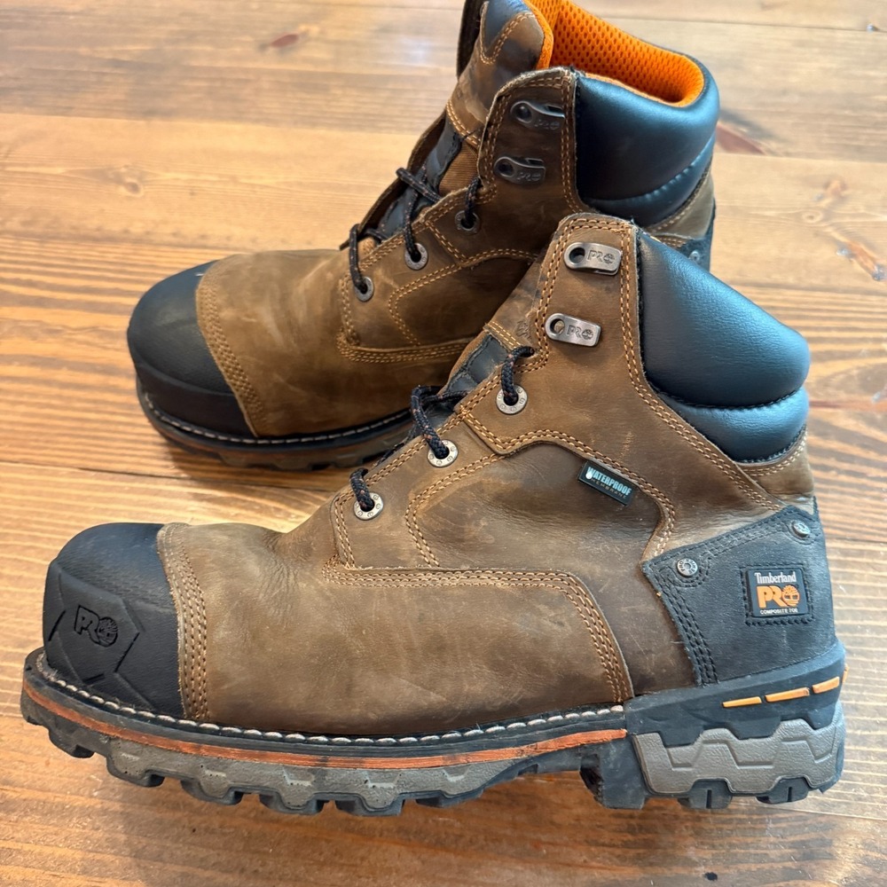 Timberland Pro Boots Men Size 9.5‎ Boondock Composite Toe Work Brown Leather